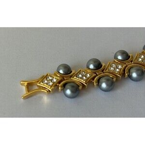 Joan Rivers Classics Collection Gold Tone Faux Pearl Rhinestone Link Bracelet